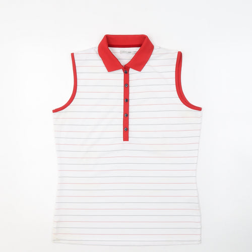 Green Lamb Women's White Striped Sleeveless Polo