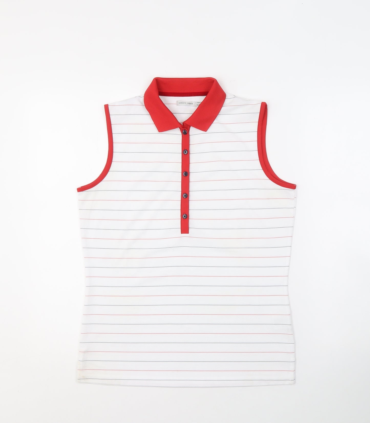 Green Lamb Women's White Striped Sleeveless Polo