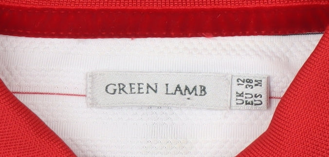 Green Lamb Women's White Striped Sleeveless Polo