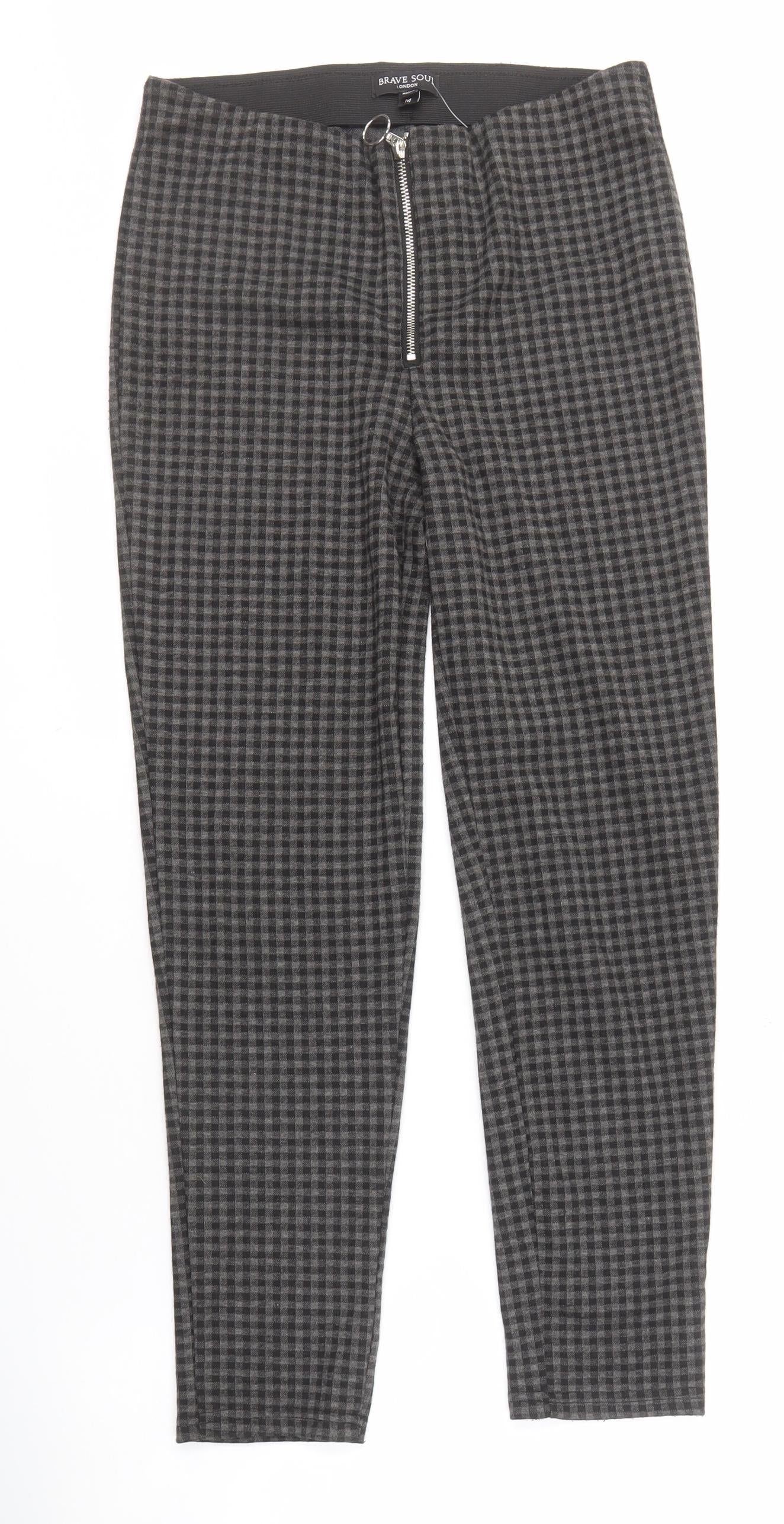 Brave Soul Women's Black Check Trousers M Size