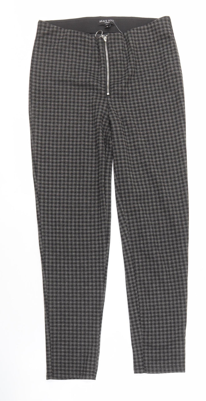 Brave Soul Women's Black Check Trousers M Size