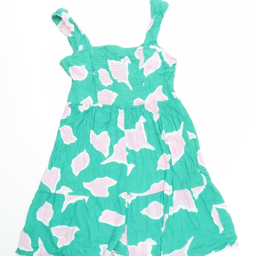 Next Women's Green Floral Cotton Dress, Size 10