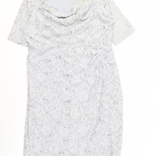 David Emanuel Grey Lace Dress with Sequins Size 18