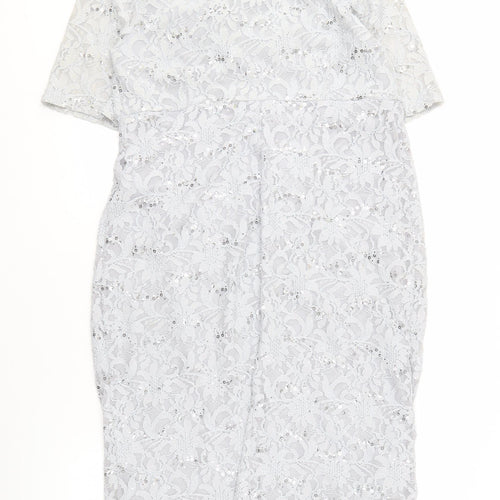 David Emanuel Grey Lace Dress with Sequins Size 18