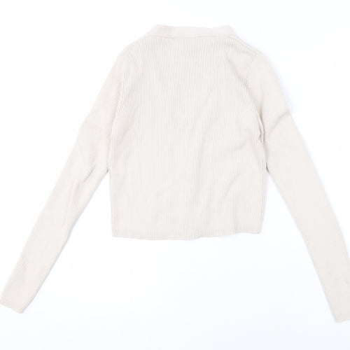 ZARA Women's Beige Cropped Button-Up Long Sleeve Top