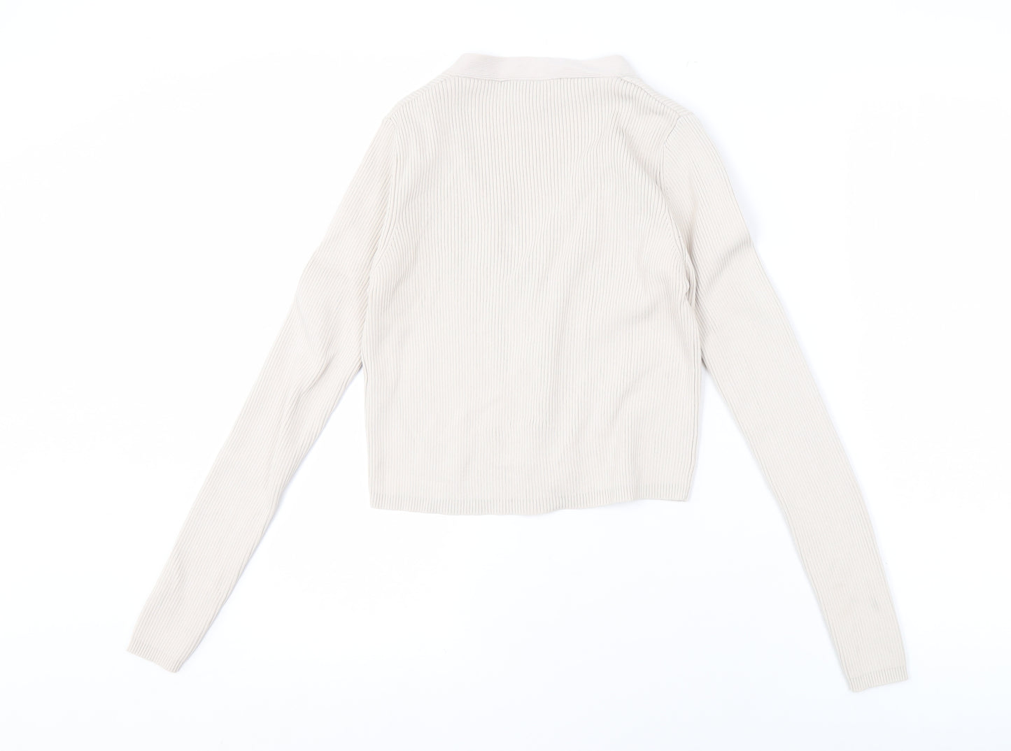 ZARA Women's Beige Cropped Button-Up Long Sleeve Top