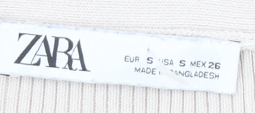 ZARA Women's Beige Cropped Button-Up Long Sleeve Top