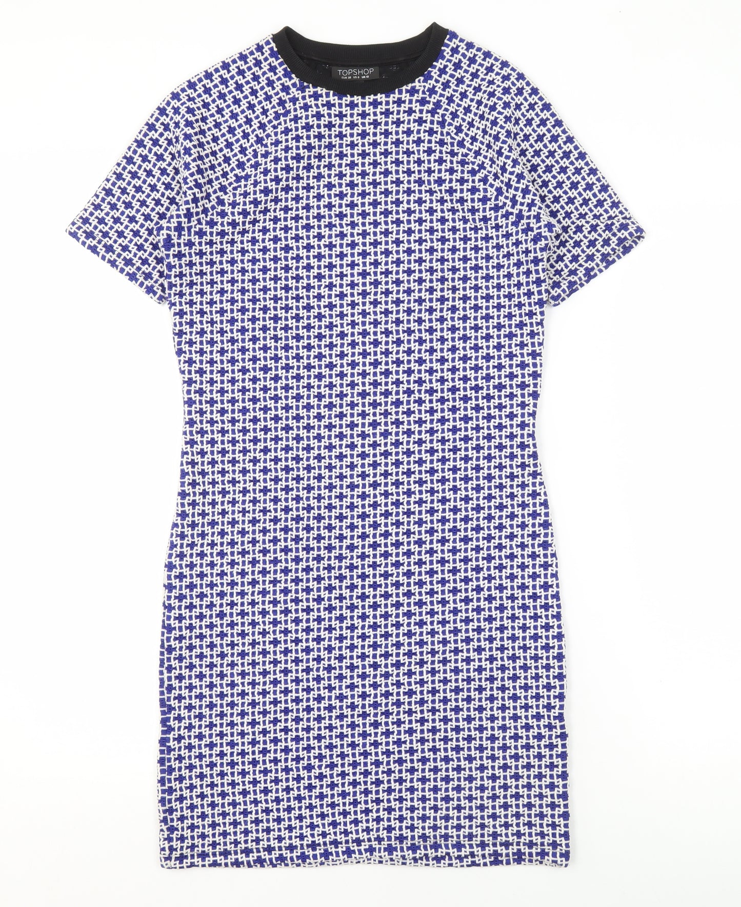 Topshop Blue Geometric Shift Dress, Size 10, Women's