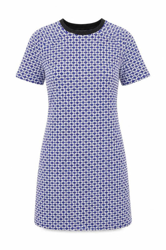 Front view of Topshop Blue Geometric Shift Dress, size 10, Women's
