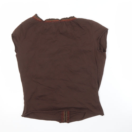 Per Una Brown Embroidered V-Neck Top Size 12