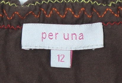 Per Una Brown Embroidered V-Neck Top Size 12