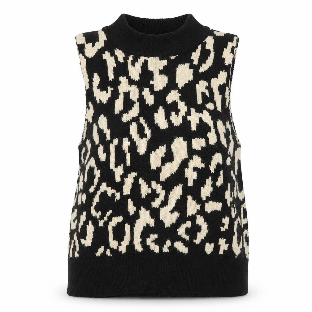 Front view of Threadbare Women's Black Vest, size 12, Animal Print