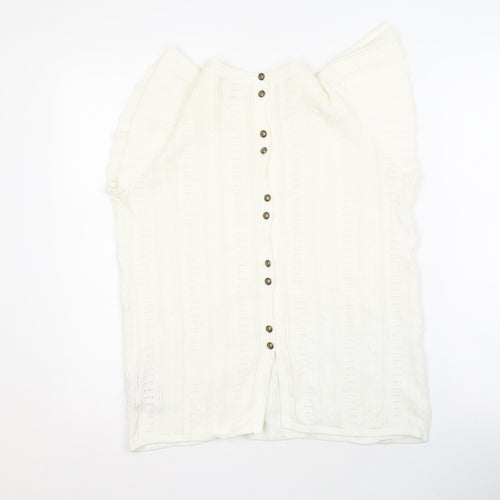 Fat Face Women Ivory Flutter Sleeve Button Top