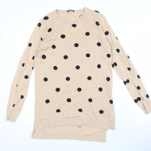 Oasis Women's XS Beige Polka Dot Long Sleeve T-Shirt