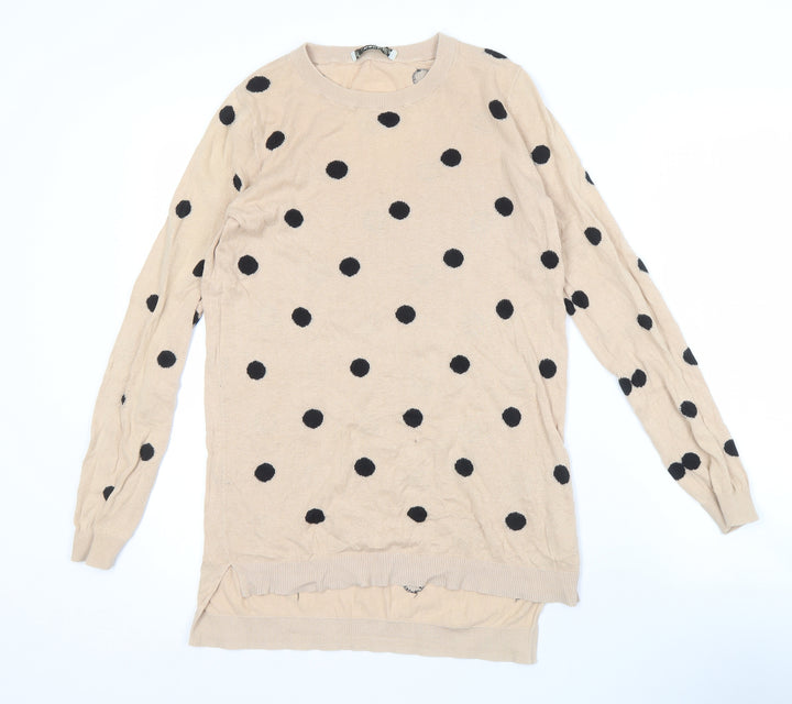 Oasis Women's XS Beige Polka Dot Long Sleeve T-Shirt