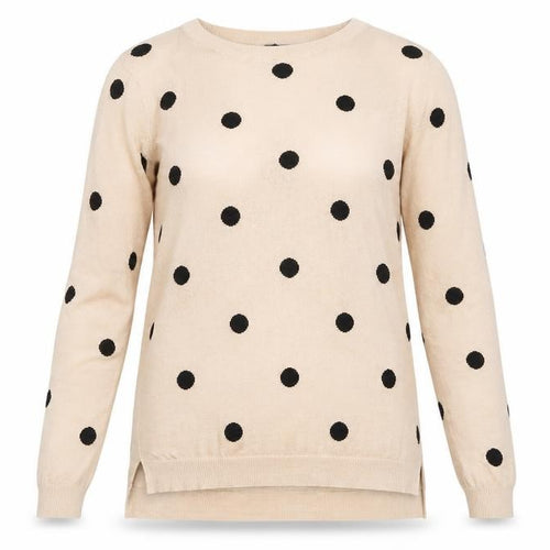 Oasis Women's XS Beige Polka Dot Long Sleeve T-Shirt