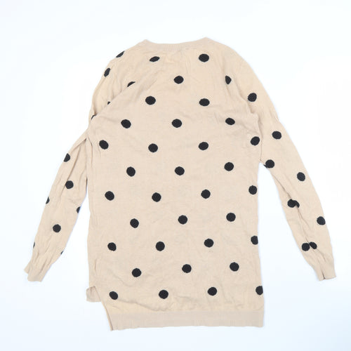 Oasis Women's XS Beige Polka Dot Long Sleeve T-Shirt