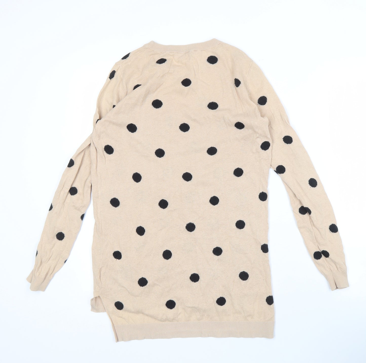 Oasis Women's XS Beige Polka Dot Long Sleeve T-Shirt
