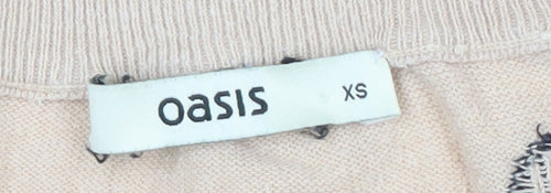 Oasis Women's XS Beige Polka Dot Long Sleeve T-Shirt