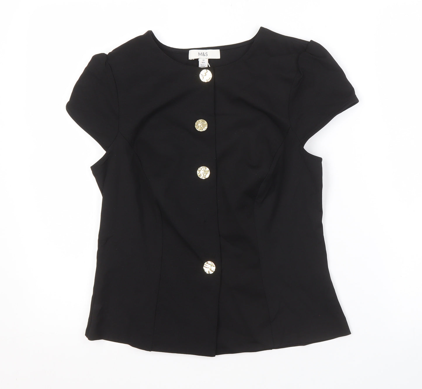 Marks and Spencer Women's Black Blouse Size 12 with Buttons