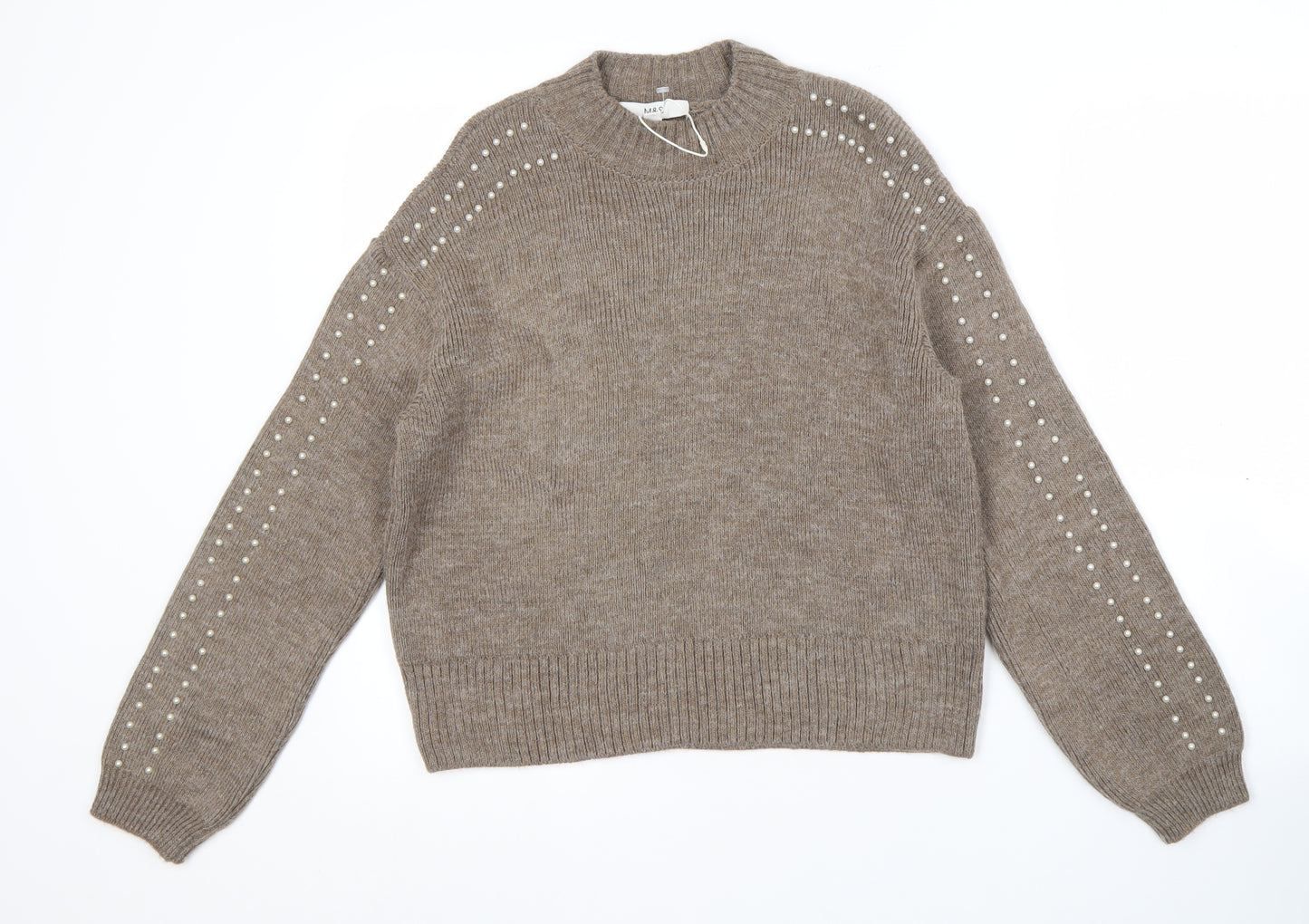 Marks and Spencer Women's Brown Studded Pullover Jumper S