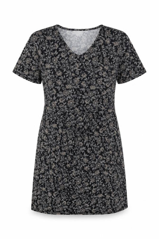 Front view of Apricot Women's Black Floral T-Shirt Dress, size 12