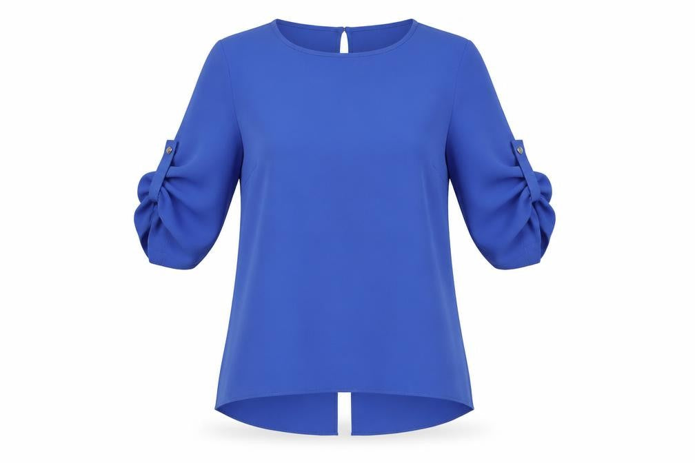 Front view of Oasis Women's Blue Blouse, size 10, 3/4 Sleeve