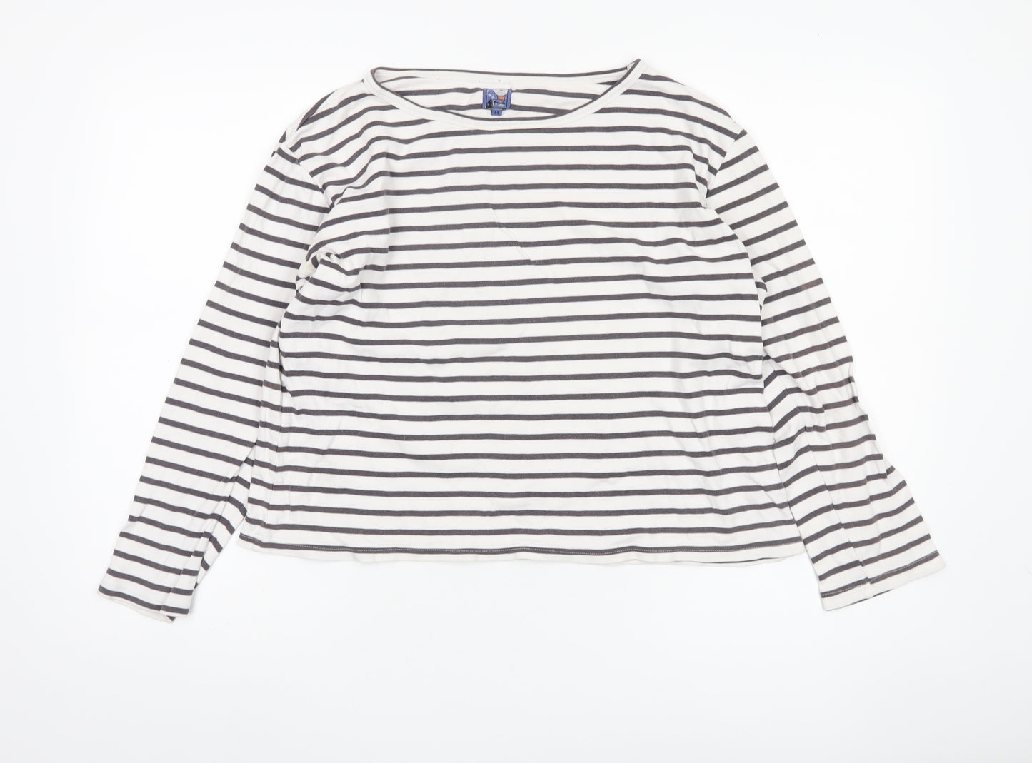 Women's White Striped Cotton Long Sleeve T-Shirt