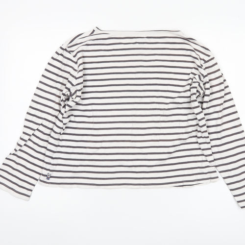 Women's White Striped Cotton Long Sleeve T-Shirt