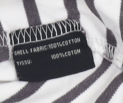 Women's White Striped Cotton Long Sleeve T-Shirt