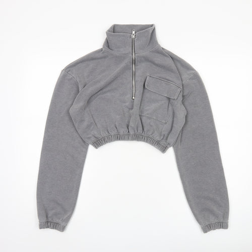 PrettyLittleThing Women's Grey Cropped Pullover Sweatshirt S