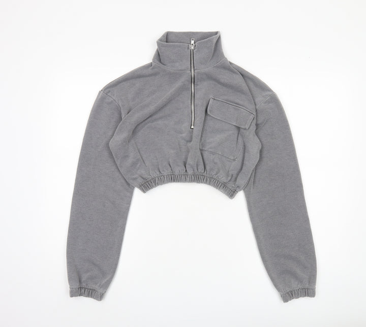PrettyLittleThing Women's Grey Cropped Pullover Sweatshirt S