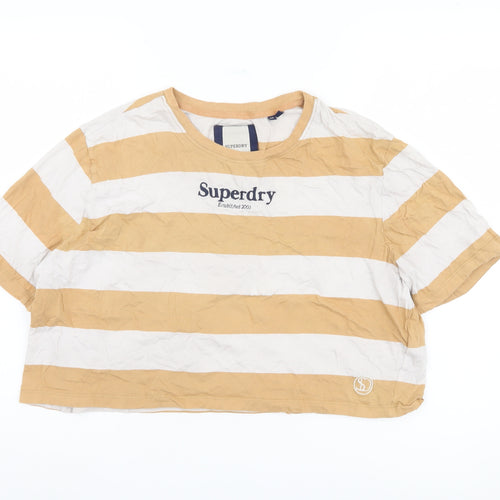 Superdry Women's Beige Striped T-Shirt UK 14