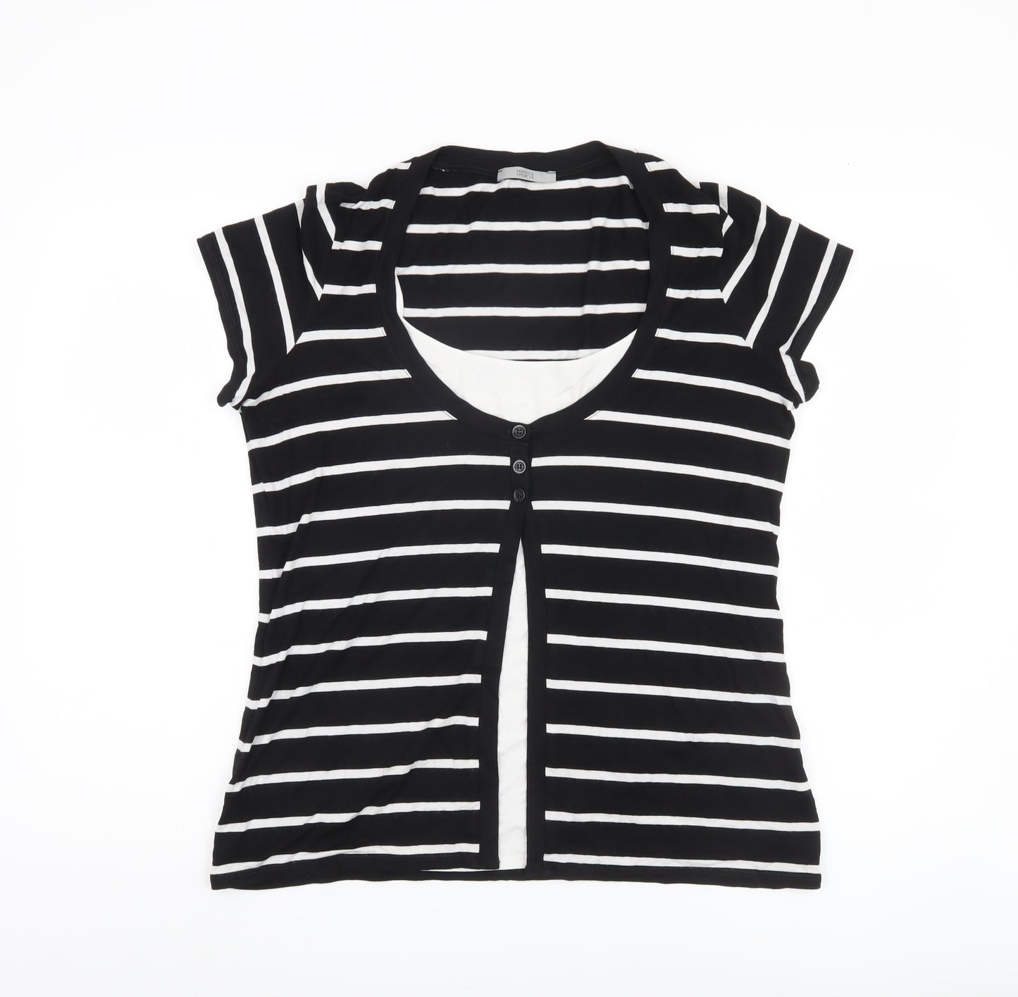 Marks and Spencer Women's Black Striped T-Shirt Size 18