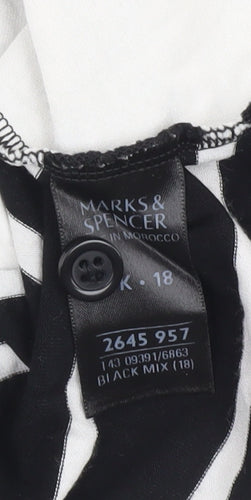 Marks and Spencer Women's Black Striped T-Shirt Size 18