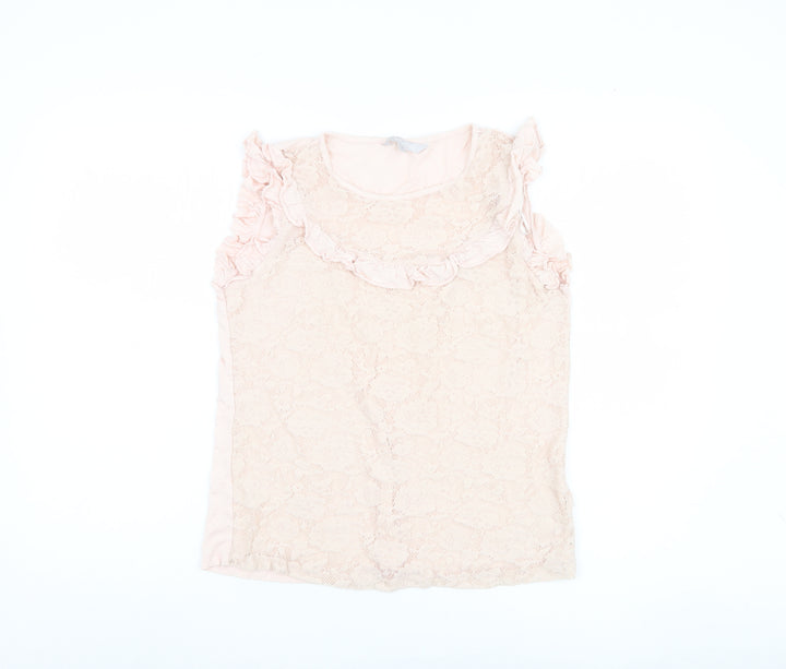 Red Herring Pink Blouse Women Size 14 Sleeveless Ruffle