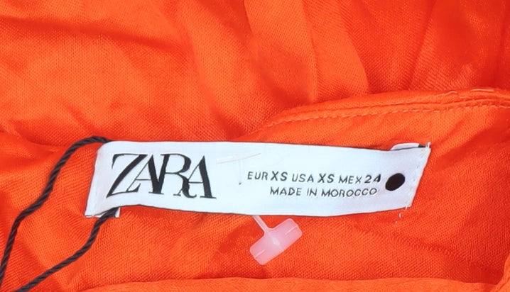Zara Women's Orange XS Solid Viscose Top