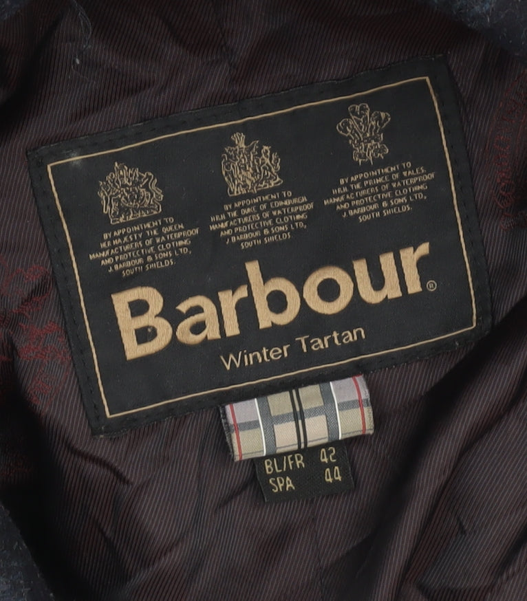 Barbour Women's Blue Check Wool Tartan Overcoat Size 14