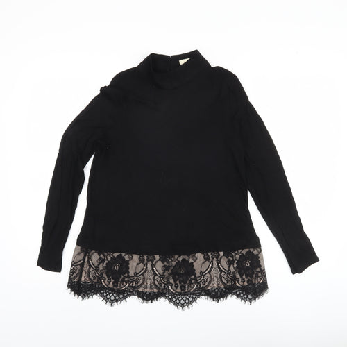 Oasis Women's Black Blouse, M, High Neck Lace