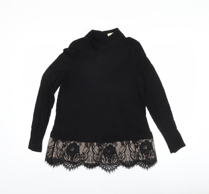 Oasis Women's Black Blouse, M, High Neck Lace