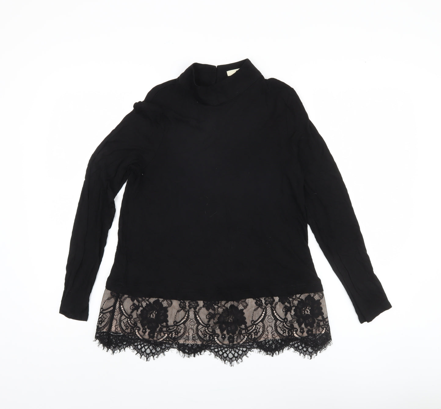 Oasis Women's Black Blouse, M, High Neck Lace