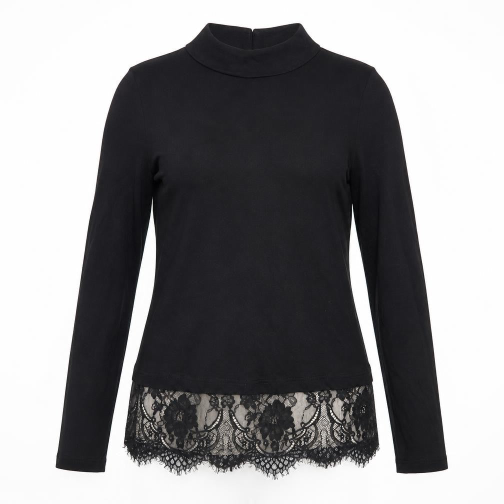 Front view of Oasis Women's Black Blouse, M, High Neck Lace