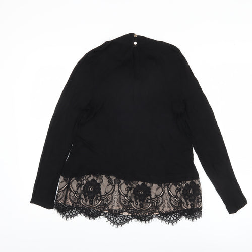 Oasis Women's Black Blouse, M, High Neck Lace