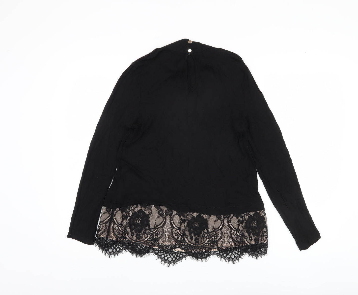 Oasis Women's Black Blouse, M, High Neck Lace