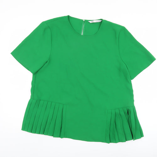 Zara Women's Green Pleated Blouse Size L, Casual Spring