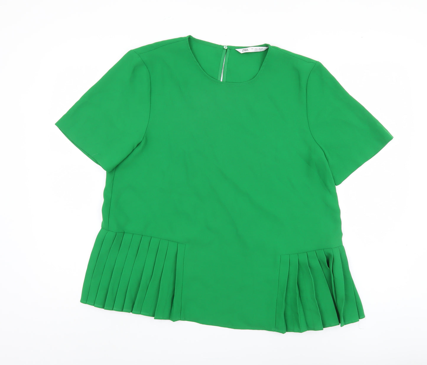 Zara Women's Green Pleated Blouse Size L, Casual Spring