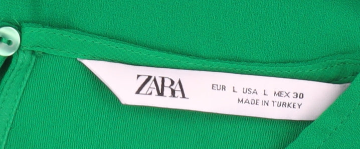 Zara Women's Green Pleated Blouse Size L, Casual Spring