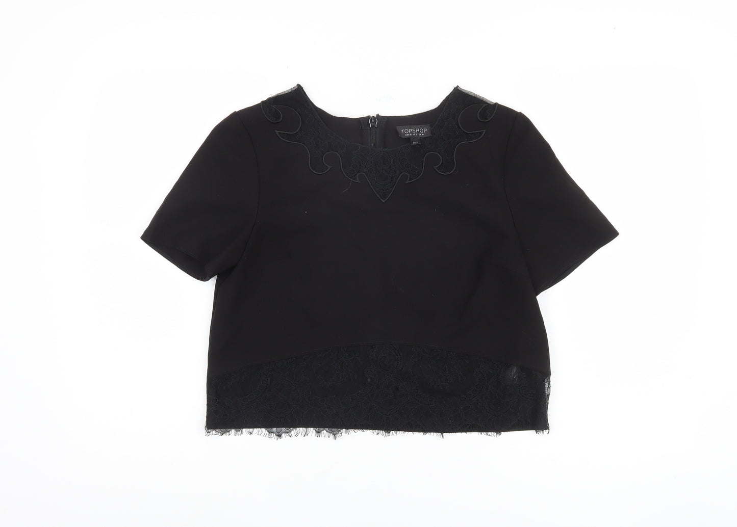 Topshop Women's Black Lace Accent Crop Top UK Size 10