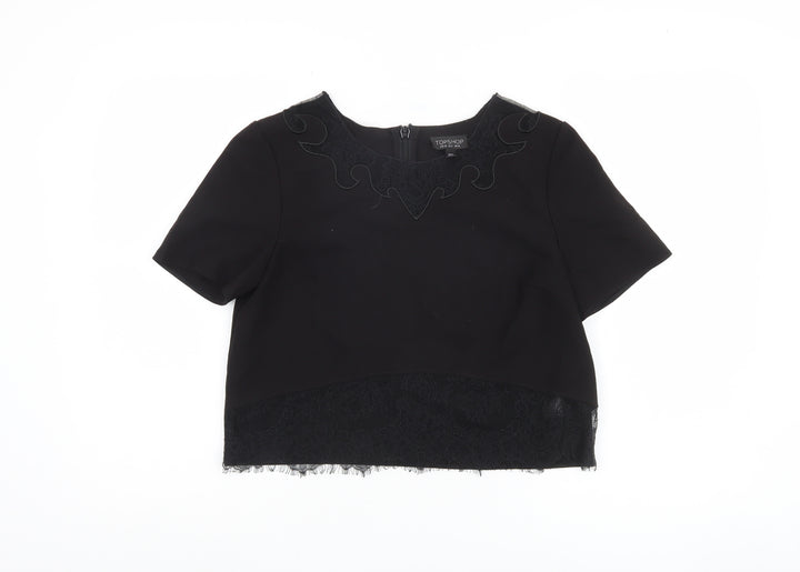Topshop Women's Black Lace Accent Crop Top UK Size 10
