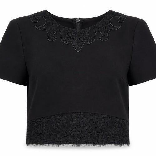 Topshop Women's Black Lace Accent Crop Top UK Size 10